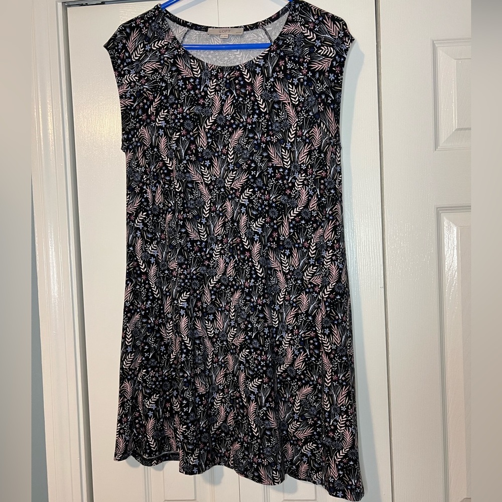 Patterned Comfy Shift Dress LOFT